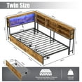 thumbnail image 3 of YDSM TwinSize  Corner bed with Storage Bookcase Headboard LED Charging Station Brown, 3 of 11