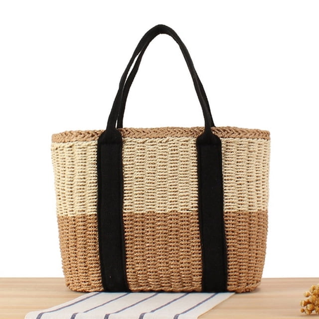 Zhuge Bolso de paja elegante de verano para mujer, bolso de mano tejido de gran capacidad con asa (beige)