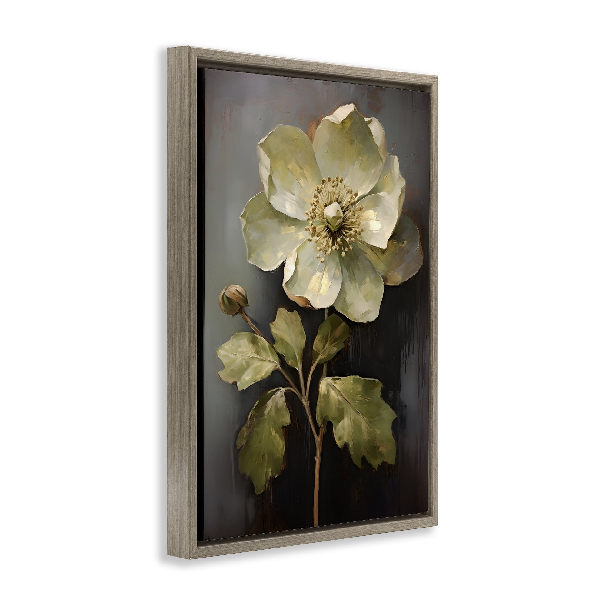 Stupell Industries White Magnolia Floret Botanical & Floral Painting Brown Floater Framed Art Print Wall Art, 21 x 31
