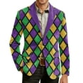 thumbnail image 2 of Mardi Gras Blazer for Men Lightweight Corduroy Carnival Themed Pattern Two Button Parada Party Slim Fit Jacket with Pockets, 2 of 5