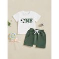 thumbnail image 4 of Baby Toddler Boys Birthday Outfits 6 12 18 Months Letter Rugby/Basketball Print Round Neck Short Sleeve T-Shirts Elastic Waist Shorts 2Pcs Clothes Set, 4 of 9