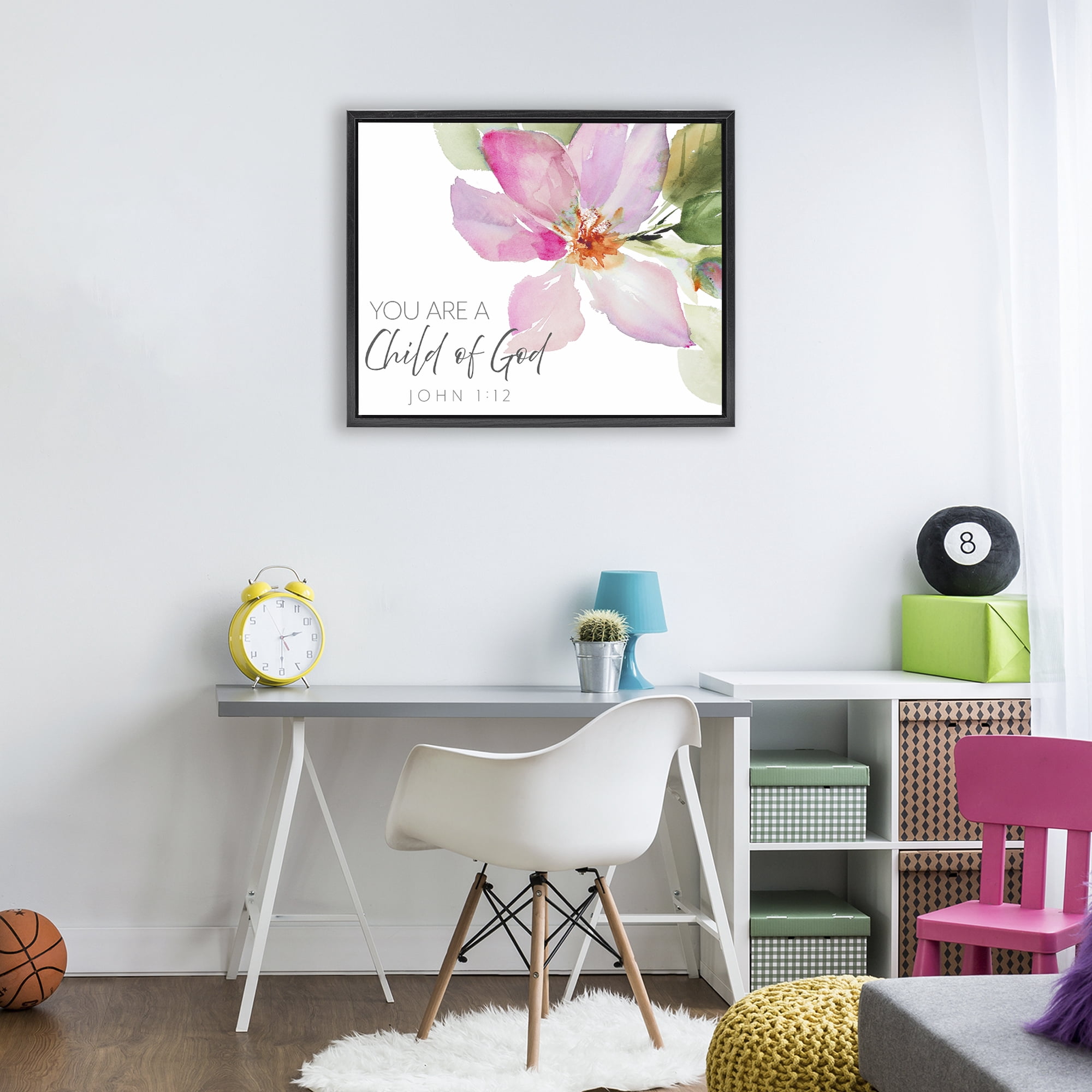 Stupell Industries Child Of God Pink Flower Black Framed Floater Canvas Wall Art, design by Lanie Loreth