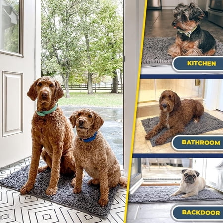 Muddy Mat® SHOWN ON TV Highly Absorbent Microfiber Door Mat and Pet Rug Non Slip Thick Washable Area and Bath Mat Soft Chenille for Kitchen Bathroom Bedroom Indoor and Outdoor - Grey Medium 30X19