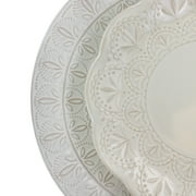Elama White Lace 16 Piece Round Scallop Stoneware Dinnerware Set in White
