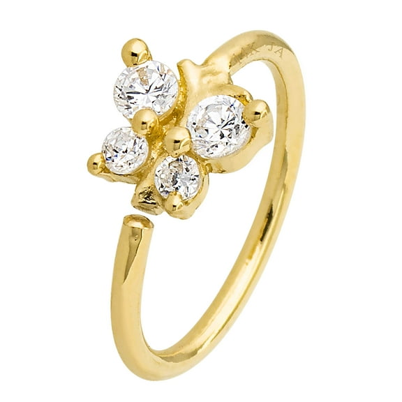 Jewelry Avalanche Solid 14K Yellow Gold Butterfly Nose Ring, 20G CZ Nose Hoop, 8mm, Twist-open