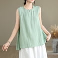 thumbnail image 5 of YUGYXL Cotton Linen Tank Top for Women Sleeveless Round Neck Tops Casual Solid Color Flowy Tanks Loose Back Slit Shirt Vest Green XL, 5 of 8
