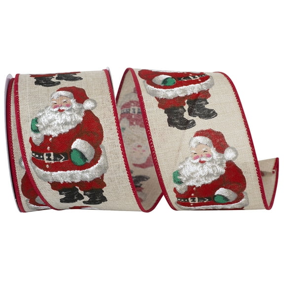 JAM Paper Santa Claus Ribbon, Natural & Red, 2.5in x 10yd, 1/Pack