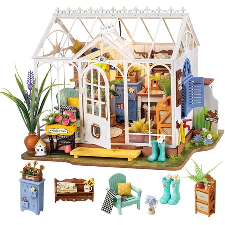ROBOTIME DIY Miniature House Kit-Dreamy Garden House,Mini Wooden Dollhouse Craft Kits for Home Decor,Tiny Home Building Sets Gifts for Adults/Teens