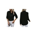 thumbnail image 3 of Button Down Shirts for Women Long Sleeve Blouse Shirts Casual Solid Office Work Tunic Top Black M, 3 of 7
