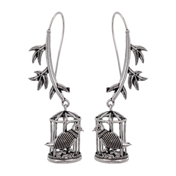 Crunchy Fashion Bollywood Jewellery Traditional Ethnic Bridal Bride Wedding Bridesmaid Oxidised German Silver Bird Design Jhumki Earrings