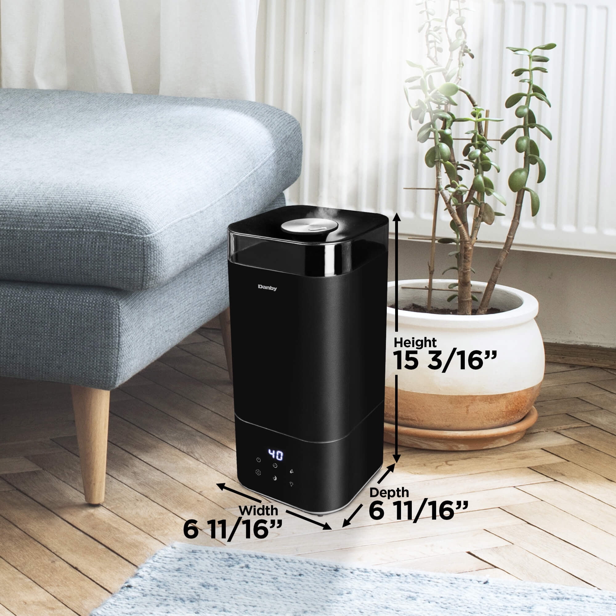 Danby DBHR13211BDD1 5L Ultrasonic Top Fill Humidifier in Black for Up to 325 Sq Ft