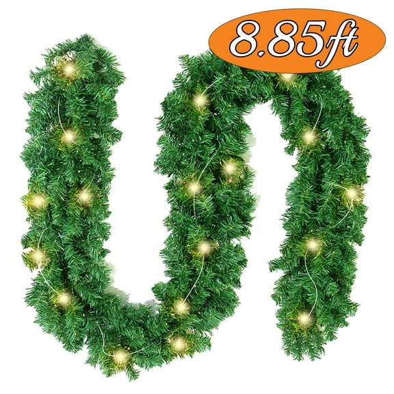 Christmas Garland with Lights Decoration Fake Christmas Pine Greenery Garland for Outdoor or Indoor Use for Home Garden, Wedding Party Supplies 8.85Ft