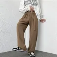 thumbnail image 2 of Pantalones de traje rectos marrones para hombre, pantalones de verano de pierna ancha para hombre, antiarrugas, reseñas coreanas, muchas sastrerías con estilo, moda 2024, 2 of 5
