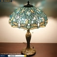 thumbnail image 6 of Tiffany Lamp for Living Room Table Top Stained Glass Bedside Table Lamp Bedroom, Industry Metal Base 24" Tall Large Luxurious Sea Blue Dragonfly Style Farmhouse Desk Light WERFACTORY Led Bulb Included, 6 of 8