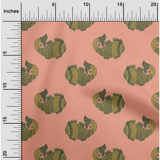 oneOone Cotton Cambric Fabric Fish Block Print Fabric BTY 56 Inch Wide