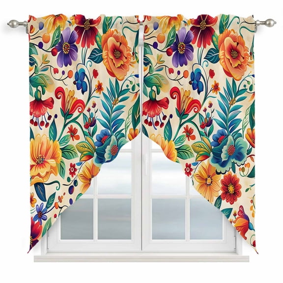 Vintage Botanical Kitchen Window Curtains, Swag Curtains Valance for Bedroom Living Room Bathroom, Spring Floral Summer Vintage Rod Pocket Window Treatment Curtain Block Drapes 2 Panels 36"x36"