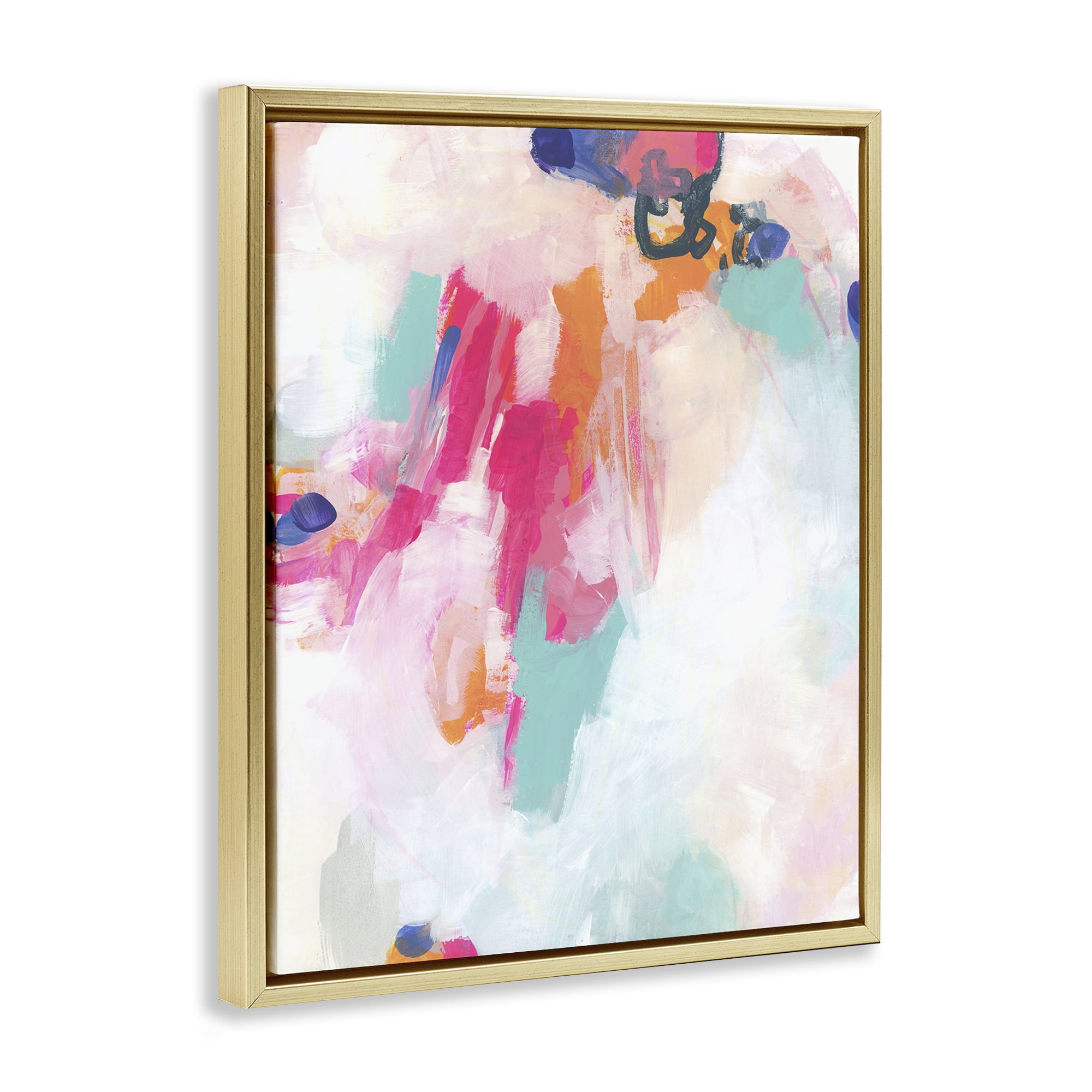 Stupell Industries Pink & Blue Paint Strokes Abstract Painting Gold Floater Framed Canvas Art Print Wall Art, 17 x 21