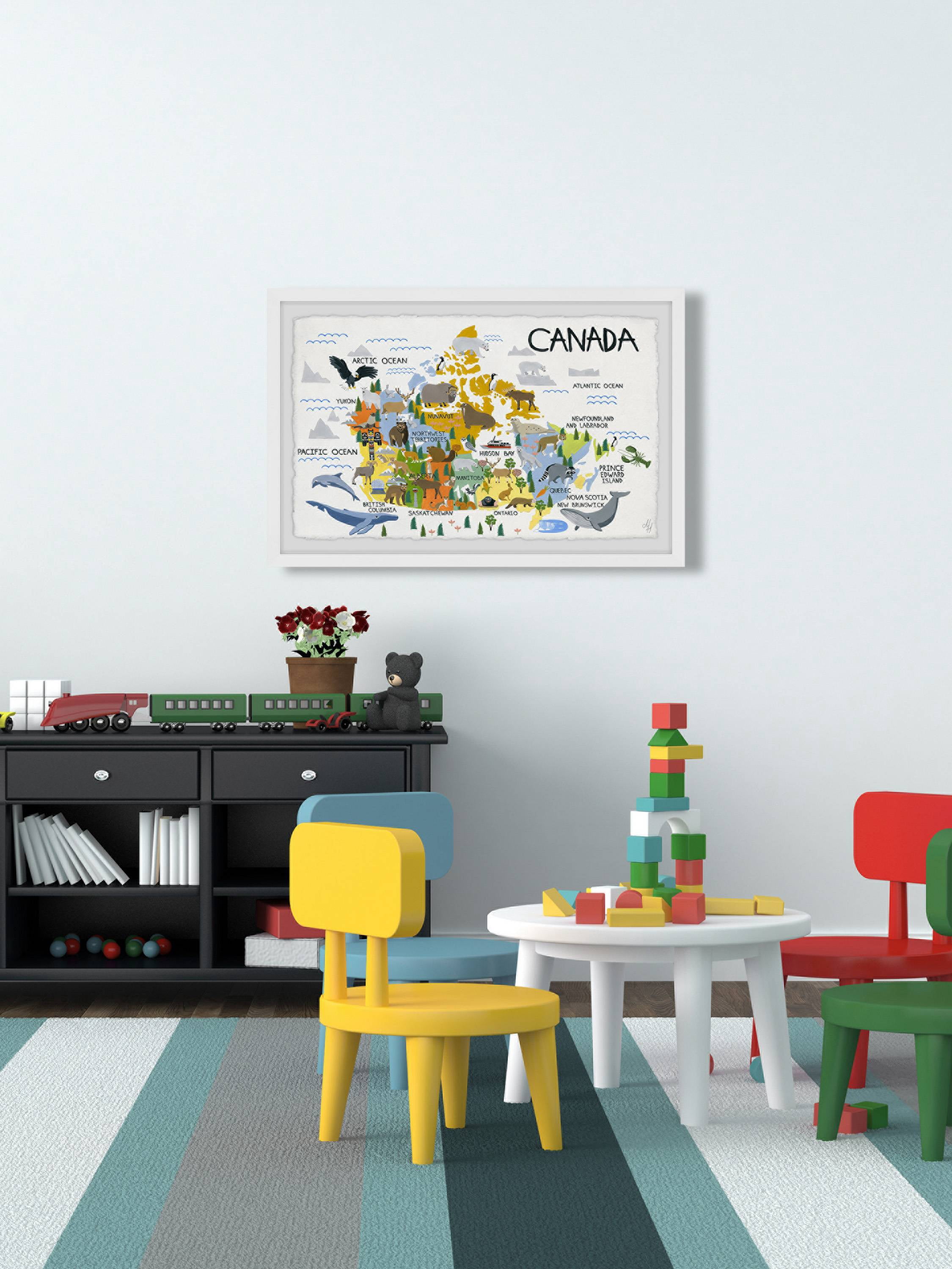 Marmont Hill Yellow Canadian Map Framed Wall Art
