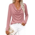 thumbnail image 2 of Womens Tops Trendy 2026 Cowl Neck Shirts Long Sleeve Teacher Clothes Office Business Dressy Casual Spring Outfits Pink L, 2 of 9