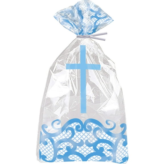 Fancy Blue Cross Cellophane Bags - 20 Pcs