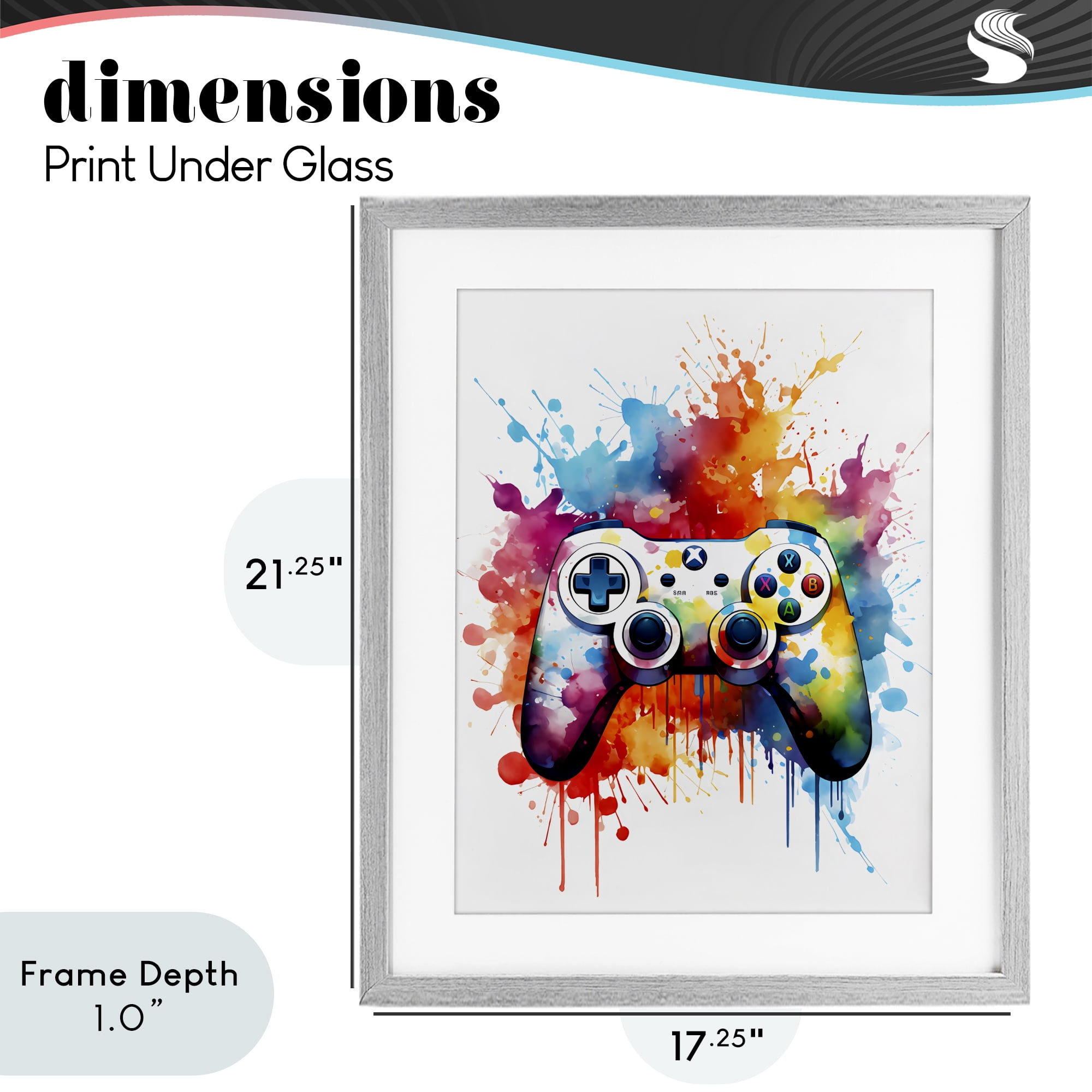 Stupell Industries Color Burst Game Controller Gray Framed Print Under Glass, design by Creative Studio