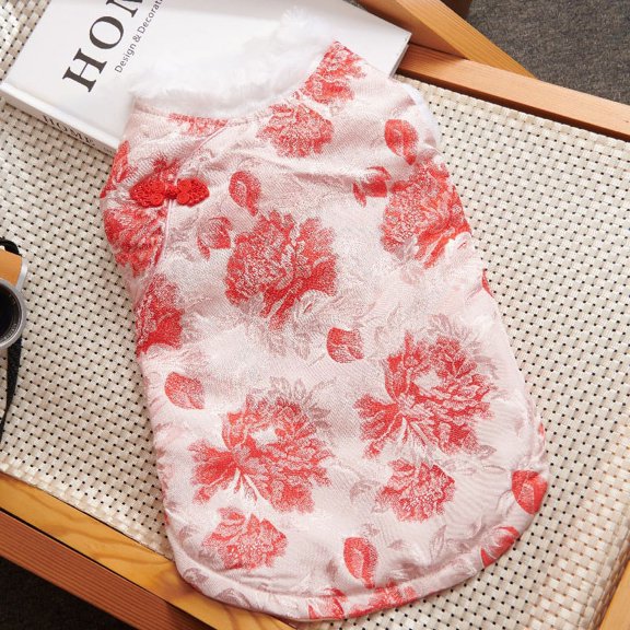 Yidarton Dog New Year clothes new pet clothes dog Tang suit cheongsam puppy autumn and winter national wind embroidered cheongsam small dogs warm cotton clothes XS