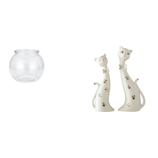 Acuario de escritorio,Pecera pequeña transparente,pecera,jarrón,mesa,Tanque de peces Contenedor de acuario transparente Hogar,Figura de gato,Esculturas de pareja de gatos Figura de gato