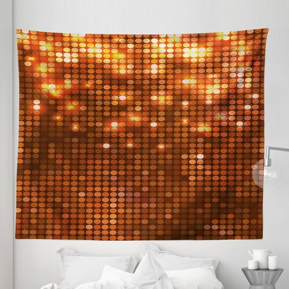 Abstract Tapestry, Symmetric Dots Pattern Vivid Color Details Spotty Mosaic Design, Fabric Wall Hanging Decor for Bedroom Living Room Dorm, 5 Sizes, Dark Orange Orange, by Ambesonne