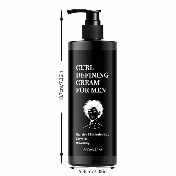 Men's Curl Defining Cream, Hydrating Leave-In Styling Cream for Wavy Curly Coarse Hair, Frizz Control & Long-Lasting Curl Enhancer, 300ml Pump Bottle