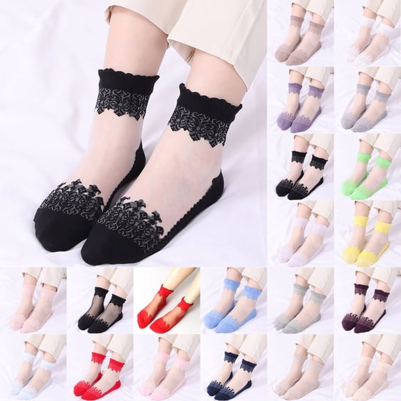 Women's Sheer Socks Nude Stocking Summer Ultra Thin Cool See Through Silk Ankle Socks for Women Soft Print Sport Socks Medium Stockings Summer Socks Purple One Size