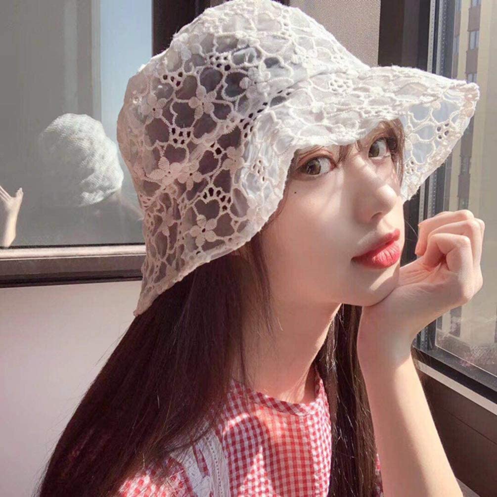 Womens Cotton Wide Brim Sun Hats Lace 