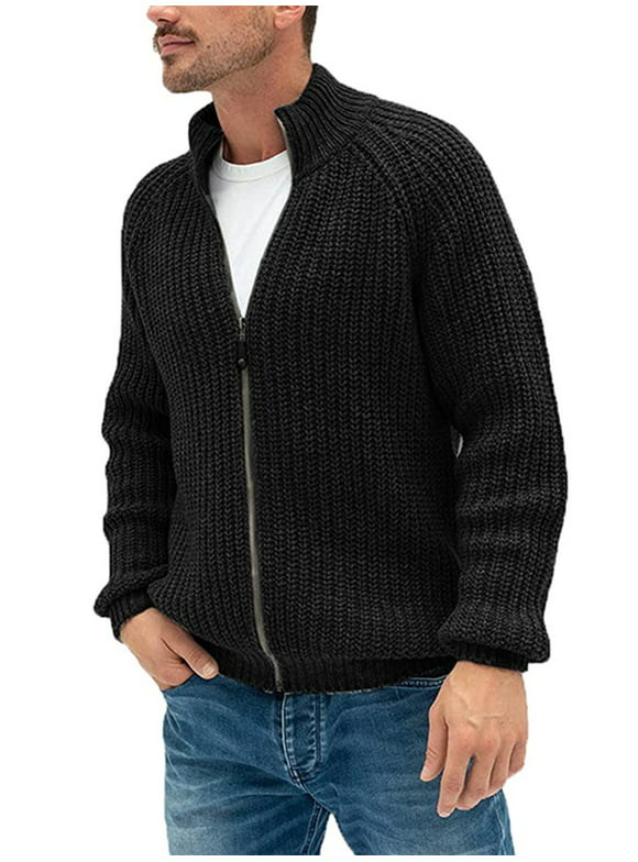 Capreze Mens Solid Color Sweaters Casual Open Front Cardigan Sweater Work Cardigans Long Sleeve Outwear Black M