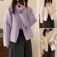 thumbnail image 2 of Fall Winter Women Jacket Crew Neck Single-breasted with Side Pockets Loose Short Type Woolen Jacket Shopping Commuting Daily Coat, 2 of 8