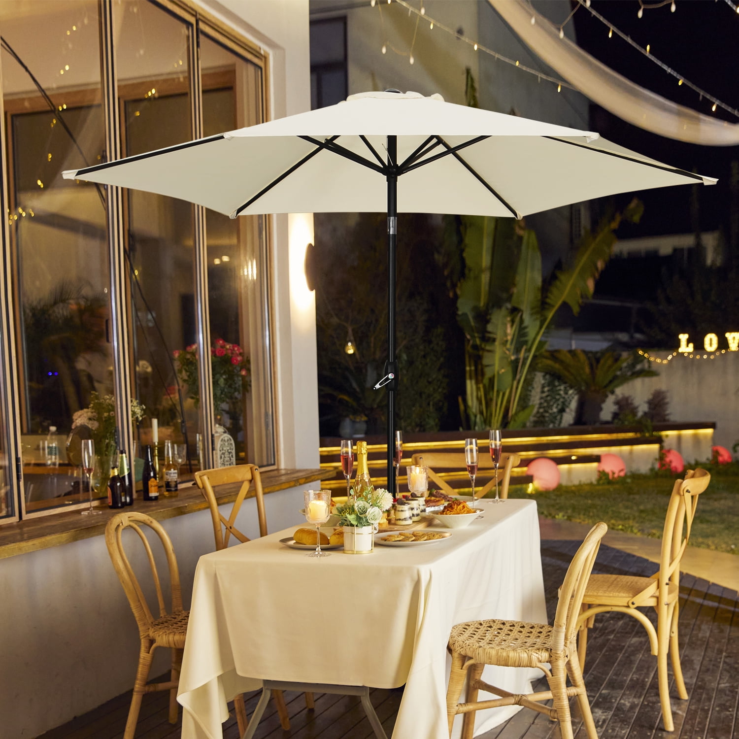 Ainfox 9ft Patio Umbrella Outdoor Portable Table Market Umbrella with Push Button Tilt/Crank Waterproof UV-proof,Khaki
