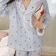 thumbnail image 4 of Conjunto de pijamas Lindo patrón de cereza con puntos Manga larga Frente abierto Conjunto de dormir suelto Ropa de dormir Azul XL para 57,5-65 kg, 4 of 8
