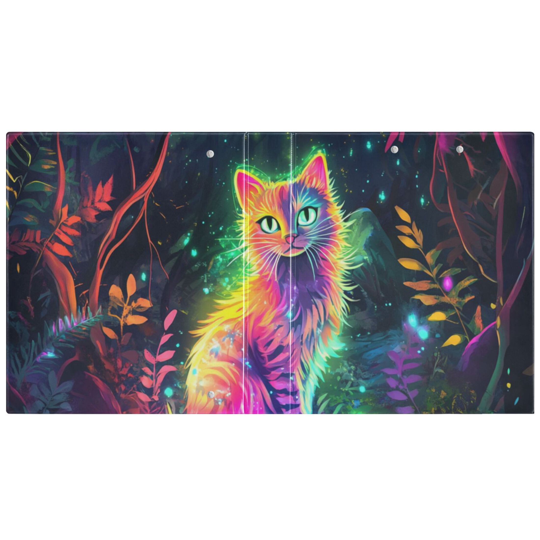 Colorful Cat in Forest 3 Ring Binders 1.5 inch Hardcover File Folders with Interior Pockets A4 Size Organizer for School Office Hospital