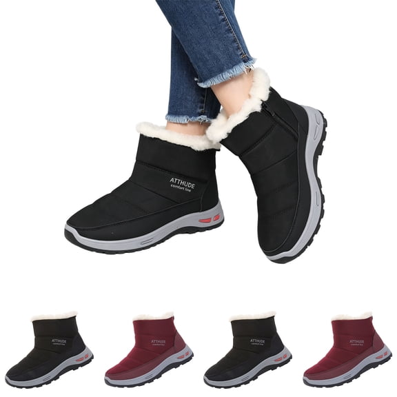 EKVAHL Women's Snow Boots Comfortable Faux Fur Orthopedic Sneakers Waterproof Non-Slip Thermal Winter Shoes Winter Warm Hiking Slip on Short Boots Black