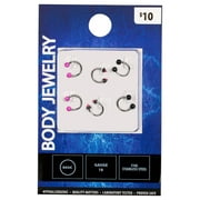 Womens Adult Body Jewelry 18 Gauge Pink and Black Horseshoe Cartilage, 6 Pack