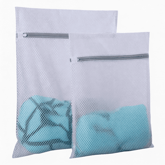 2-Pack Honeycomb Mesh Laundry Delicates Wash Bags Lingerie Bags with Grey Zipper 1L 1M White Net