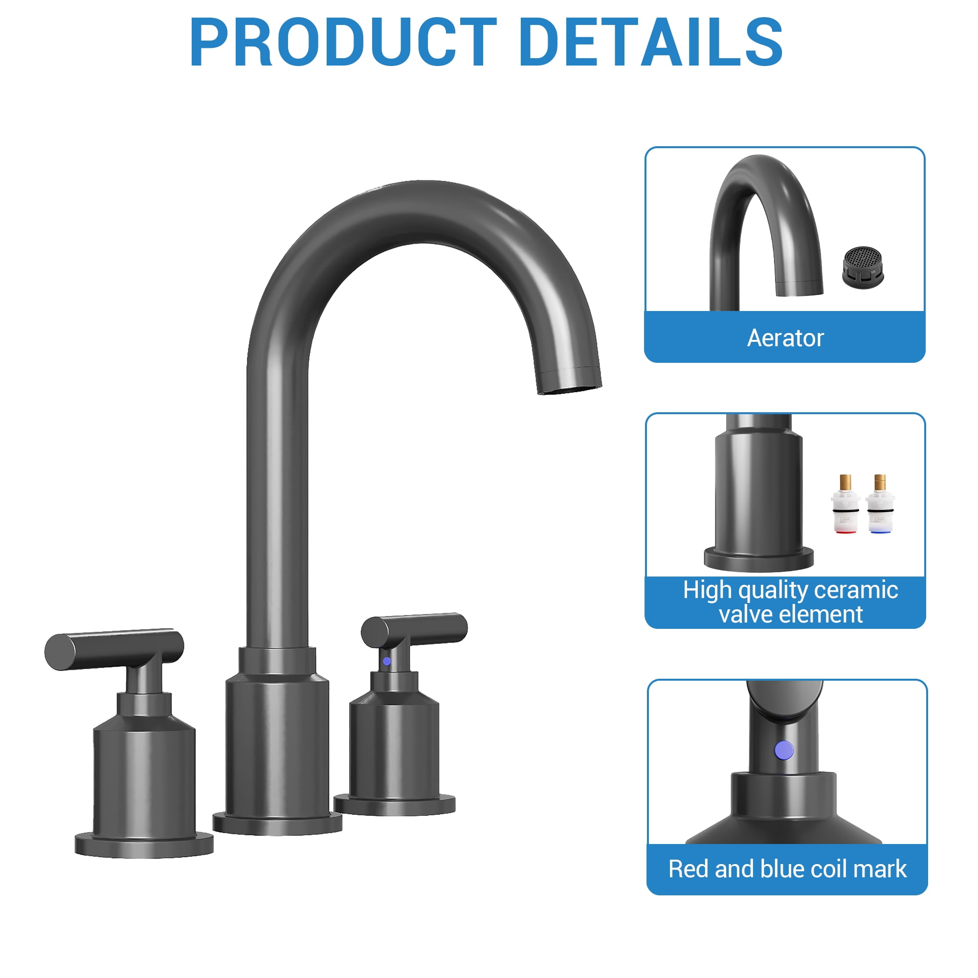 8 Inch Widespread Bathroom Faucet - Brushed Nickel Finish with Drain Assembly, black