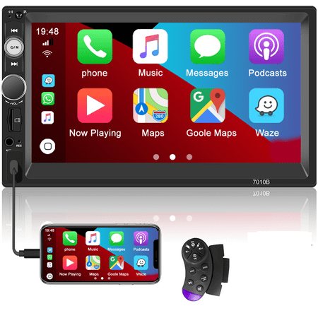 Podofo Double 2 Din 7'' Universal Car Stereo Radio Apple Carplay Android Auto Mirror Link HD Touch Screen Car Audio Multimedia Player MP3 MP5 Bluetooth FM USB(Rear Camera Not Included)