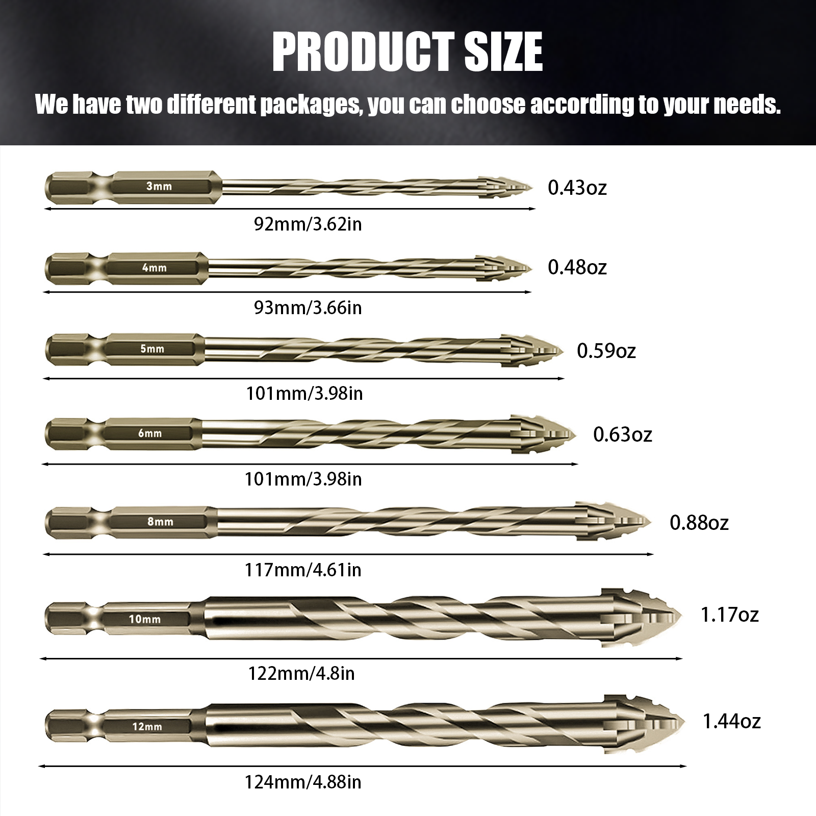 High Strength Four-Edge Serrated Eccentric Cross Drill Bit Suitable For Tiles Concrete Cast Iron Glass Wood Various Diameter Sets