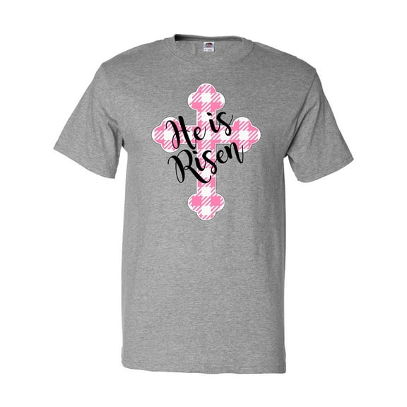 Inktastic He is Risen Pink Plaid Cross T-Shirt