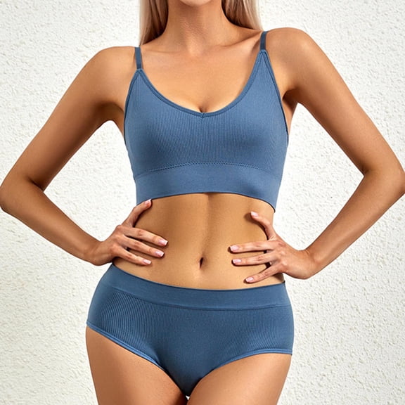 WCJM Women's Lace Blue nylon bra Fashionable Sexy Drill Decoration Lace Bra Set Ladies Gather Bra Underwear