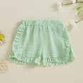 thumbnail image 2 of oqasdz Girls Shorts Toddler Baby Casual Summer Gingham Plaid Seersucker Elastic Waist Ruffles Hem Bottoms Shorts Size 18 M-24 M, 2 of 7