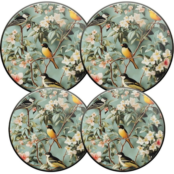 Electric Stove Burner Covers,4 Pcs Round Gas Burner Cover,8 and 10 Inch,Fresh and Natural Flowers and Birds