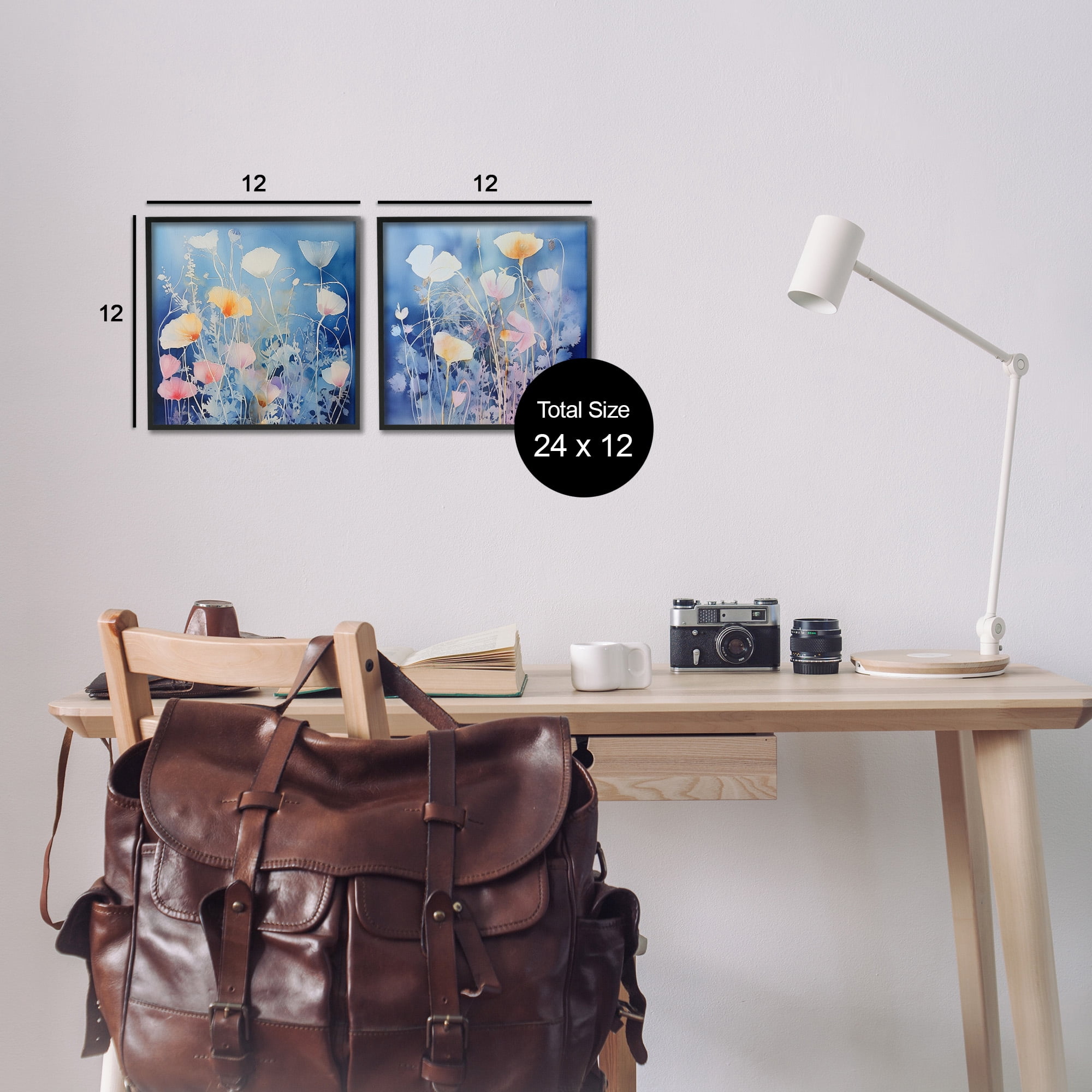 Stupell Industries Abstract Poppies on Blue Botanical & Floral Painting Black Framed Art Print Wall Art, 12 x 12, Set of 2