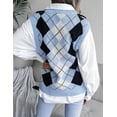 thumbnail image 6 of SEARIPE Women Color Block Knit Vest Casual Sleeveless V-neck Argyle Pattern Knit Sweater Jumpers Blue M, 6 of 6