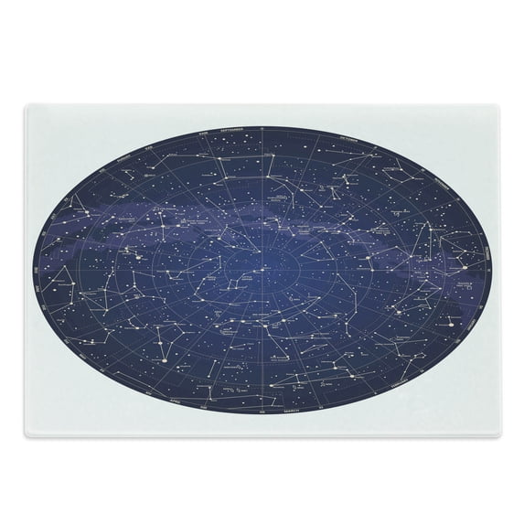 Constellation Cutting Board, High Detailed Sky Map of Northern Hemisphere with Names of Stars, Decorative Tempered Glass Cutting and Serving Board, Large Size, Blue Cream Violet Blue, by Ambesonne