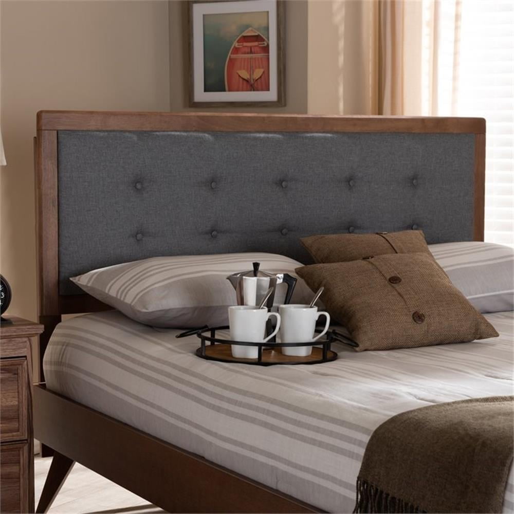 Baxton Studio Sarine Mid-Century Wood Tufted Queen Headboard in Dark Gray